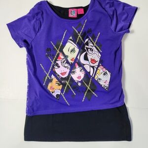 Monster high Purple and Black Graphic Vintage Style Layered-Look Tee Size: 14/16
